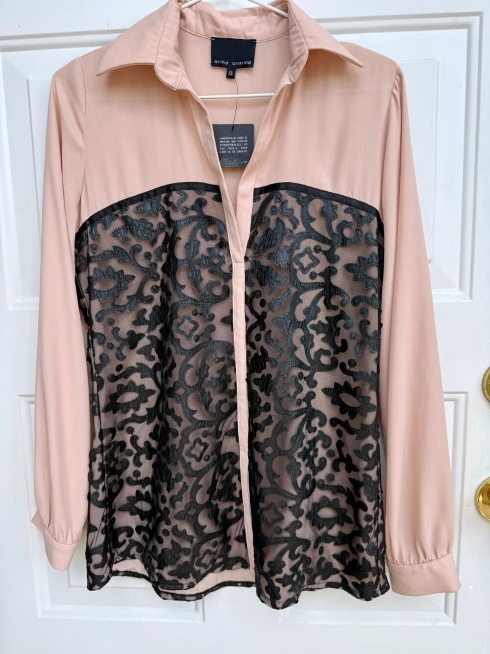 Atina Cristina Blush and Black Lace Blouse NWT Size XS